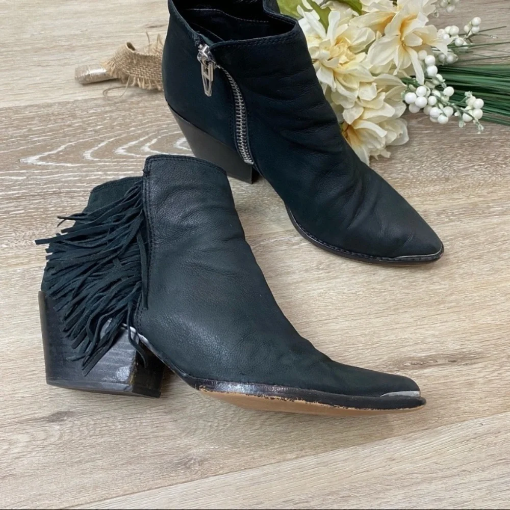 Dolce Vita “Sema” Black Nubuck Leather Side Fringe Booties
